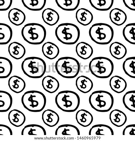 Seamless pattern Hand Drawn coin doodle. Sketch style icon. Decoration element. Isolated on white background. Flat design. Vector illustration.
