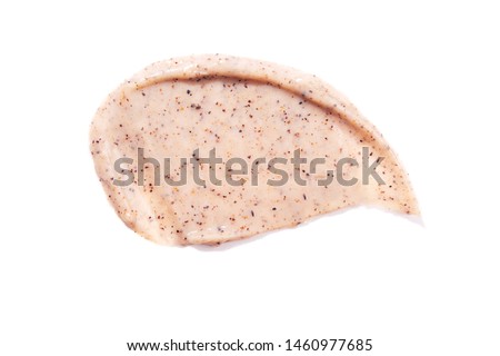 Coffee scrub smear isolated on white. Flat lay, top view. Royalty-Free Stock Photo #1460977685