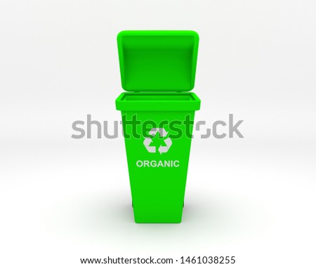 Recycle bin 3d model render on white background has a reusable symbol, has a clipping mask.