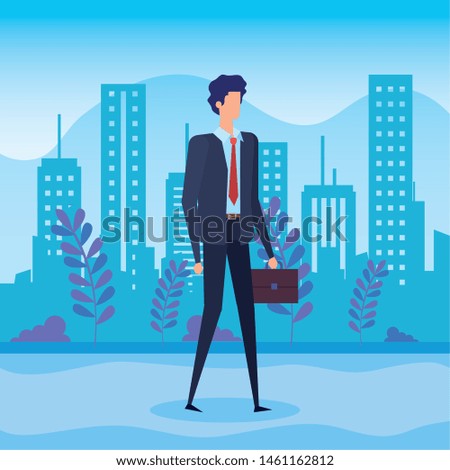 businessman with business suitcase and elegant clothes