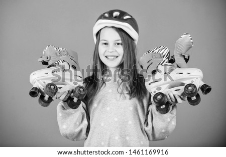 Little girl. Fitness health and energy. Freestyle. Sport success. race workout of teen girl. Happy child with roller skates. Roller skating. Childhood activity. Beautiful sporty girl.
