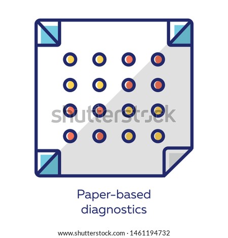 Paper-based diagnostics white color icon. Biosensor. Point of care diagnosis in miniaturized settings. Quick analysis results. Biotechnology. Isolated vector illustration