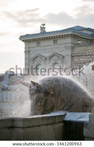 Stone Horse Being With Water Spray\