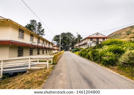 Old residential building in Fort Cronkhite; Fort Cronkhite is a former US Army post, and is now part of Golden Gate National Recreation Area in North San Francisco Bay Royalty-Free Stock Photo #1461204800