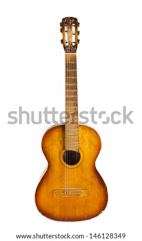 old guitar isolated on white background Royalty-Free Stock Photo #146128349
