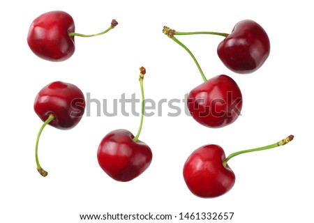 red cherry isolated on a white background. Top view Royalty-Free Stock Photo #1461332657