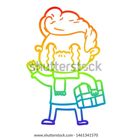 rainbow gradient line drawing of a cartoon man crying