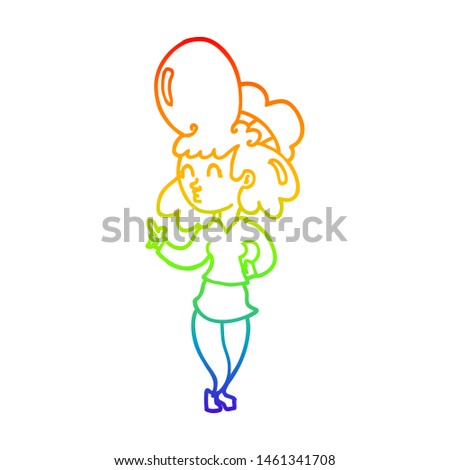 rainbow gradient line drawing of a cartoon woman with big hair
