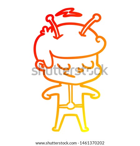 warm gradient line drawing of a friendly cartoon spaceman