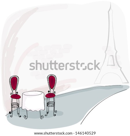 Vector cute, hand drawn style illustration of a Paris cafe