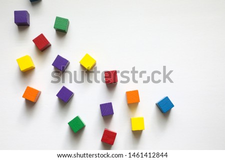 Kids Play Stacking Blocks Flat Lay Overhead Looking Down Colorful Children's Block