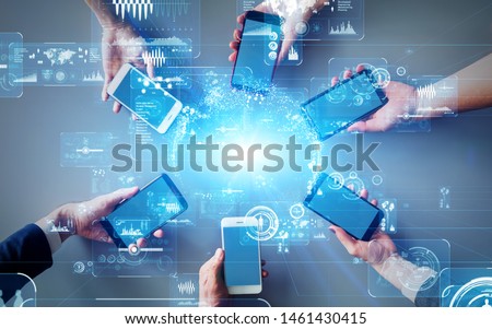 Mobile communication network concept. Digital transforamtion. GUI (Graphical User Interface). Royalty-Free Stock Photo #1461430415