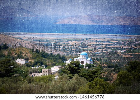 View from Zia to the salt lake Alikes on the island Kos in Greece