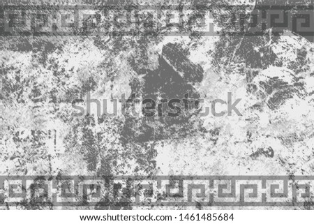 Vector background in grunge style, black scratches and stains on gray. Ancient ethnic pattern.