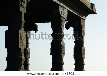 Ancient rock pillars in the beach at kanniyakumari, south India, 