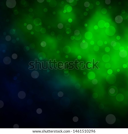 Dark Green vector pattern with circles. Illustration with set of shining colorful abstract spheres. Design for your commercials.
