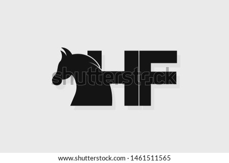 Initial logo HF letter with stallion head. The combination of letters H and F is black
