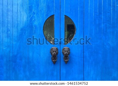 vintage blue door and copy space