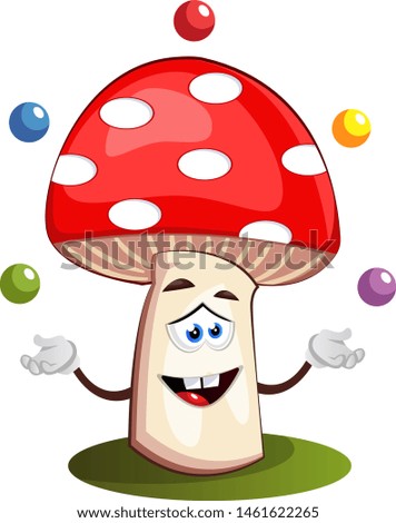 Mushroom juggling, illustration, vector on white background.