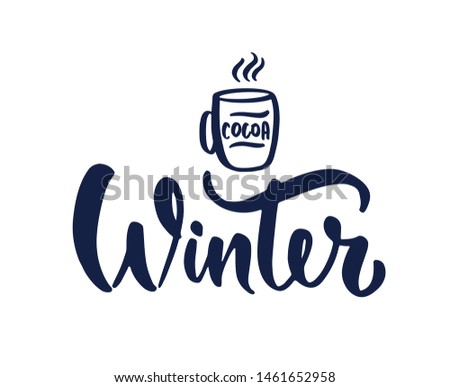 Winter hand drawn lettering.  Calligraphy on white background. Composition for banner, postcard, poster design element stories, posts, etc. Vector eps10