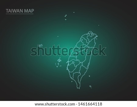High Detailed Glow Green Map on Dark Background of Map of Taiwan symbol for your web site design map logo, app, ui,Travel. Vector illustration eps 10.