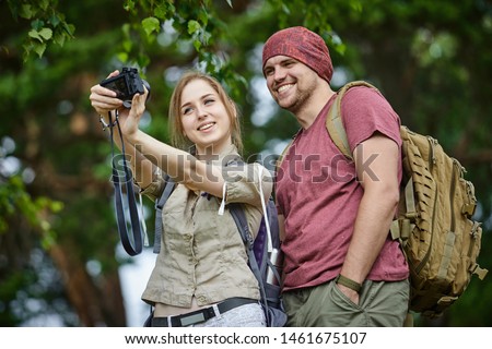 two travelers outdoor, summer concept