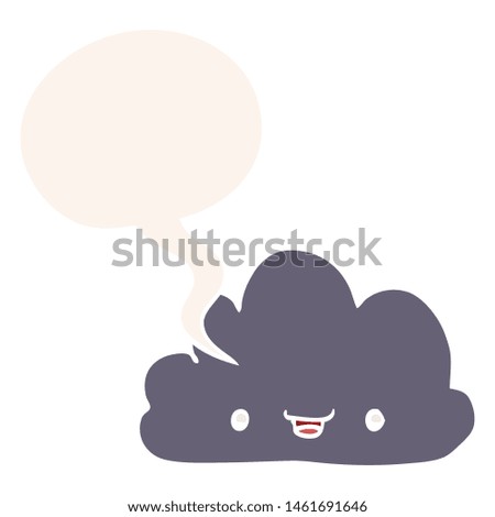 cartoon tiny happy cloud with speech bubble in retro style