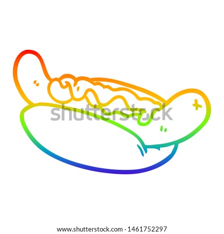 rainbow gradient line drawing of a fresh tasty hot dog