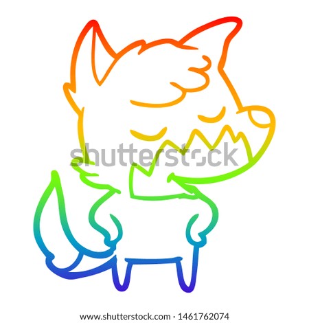 rainbow gradient line drawing of a friendly cartoon fox