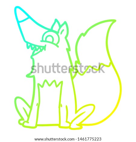 cold gradient line drawing of a cartoon happy fox