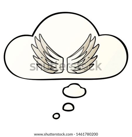 cartoon wings symbol with thought bubble in smooth gradient style