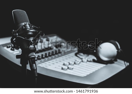 condenser microphone in recording, broadcasting studio