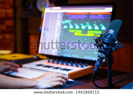 condenser microphone in music production. recording concept
