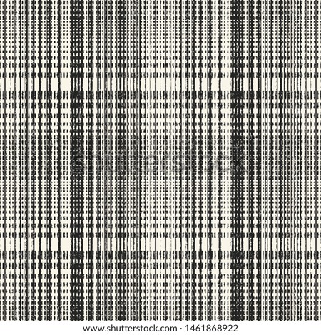 Monochrome Variegated Stroke Textured Checked Background. Seamless Pattern. 