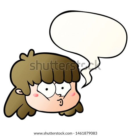 cartoon female face with speech bubble in smooth gradient style