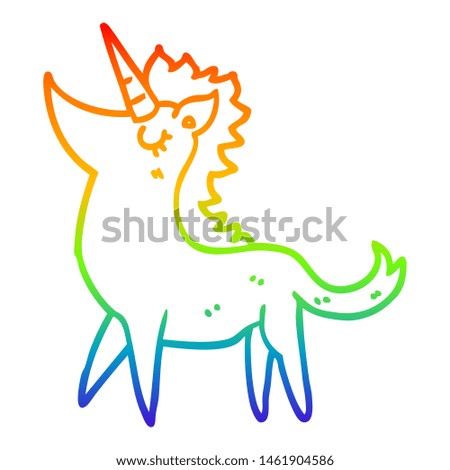 rainbow gradient line drawing of a cartoon unicorn