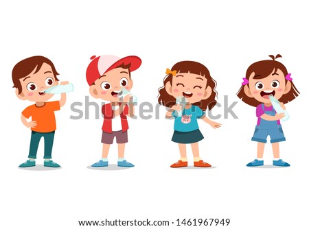 Illustration of Kids Happily Drinking Milk