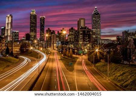 Cityscape of downtown Atlanta at the twilight hour