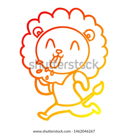 warm gradient line drawing of a happy cartoon lion