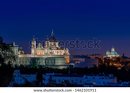 Almudena Cathedral at dusk. Madrid, Spain