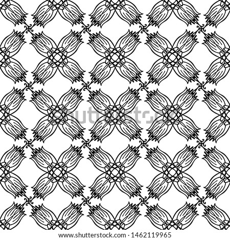 Seamless abstract pattern. Imitation lace. Black lace on white background.Black and white graphics. For design and decoration of fabric, paper, Wallpaper and packaging.Grid pattern. 