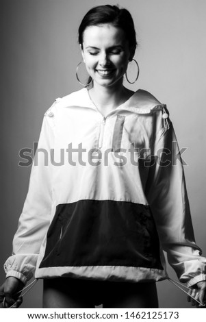 
beautiful young girl, black and white vertical photo