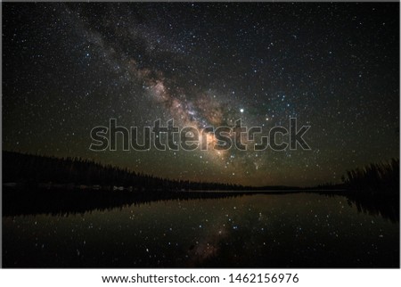 Milky way galaxy rising over the mirror lake