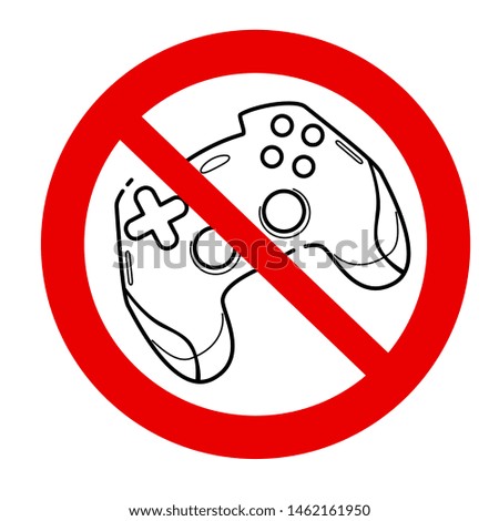 No games. No gamepad icon. No joystick sign. Forbidden gamepad icon. Prohibited gaming icon. prohibition line sign design. Do not play games icon. Line concept art with izolated back