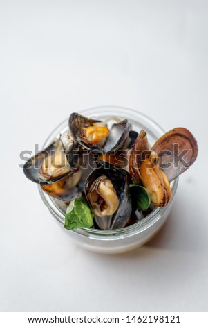 Beautiful mussels serving in glass