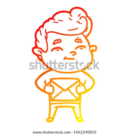 warm gradient line drawing of a happy cartoon man with gift