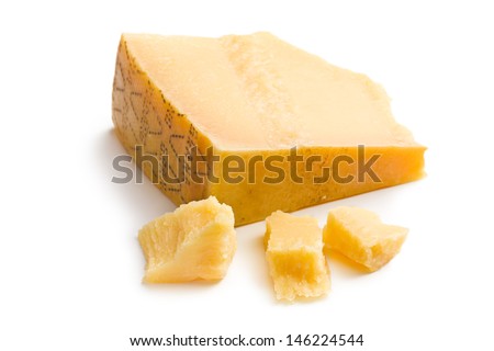 Italian hard cheese on white background Royalty-Free Stock Photo #146224544