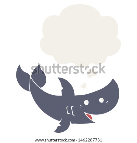 cartoon shark with thought bubble in retro style