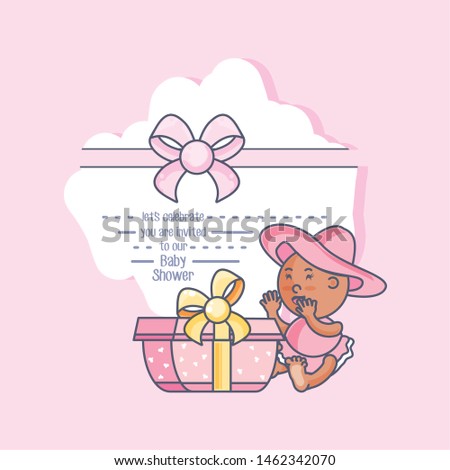 baby shower card with girl and gift box