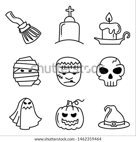 Set of Halloween doodle.Vector illustration.